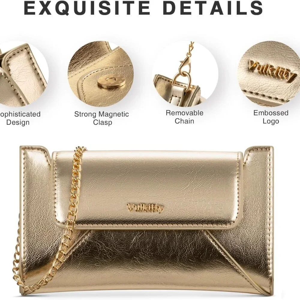 Envelope Clutch Purse for Women Small Evening Handbag with Detachable Chain